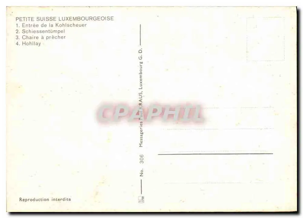 Pequena Suíça Luxemburguesa — 4 vistas — Messageries Paul RAUS G.D. - Verso