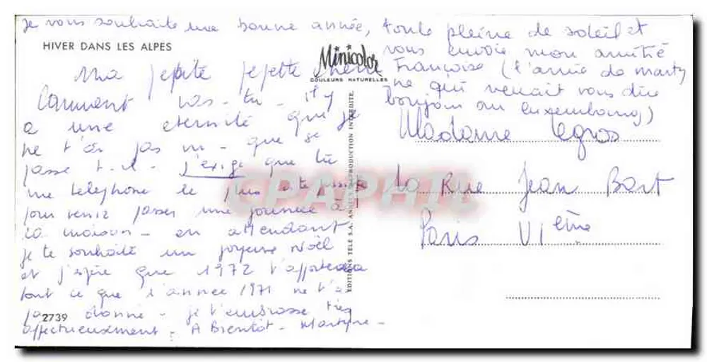Inverno nas Alpes — vista de aldeia nevada com igreja — editor Minicolor, n° 2739 - Verso