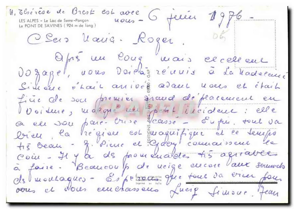 El Puente de Savines — Lago de Serre-Pongon — Ediciones G.A.P. - Reverso