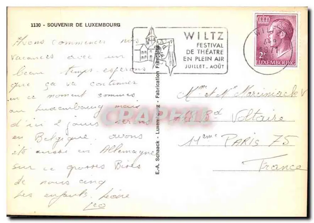 Luxemburgo — Lembrete de Luxemburgo — E.A. Schraack - Verso