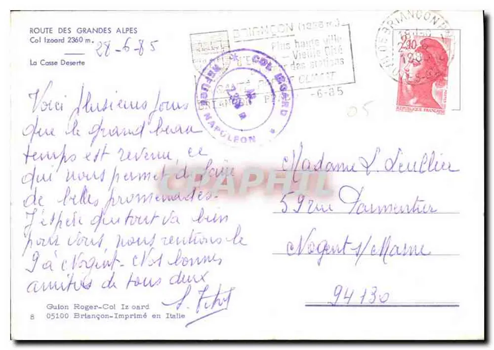 Col Izoard — La Casse Deserte — Guilon Roger-Col Izoard, gedruckt in Italien - Rückseite