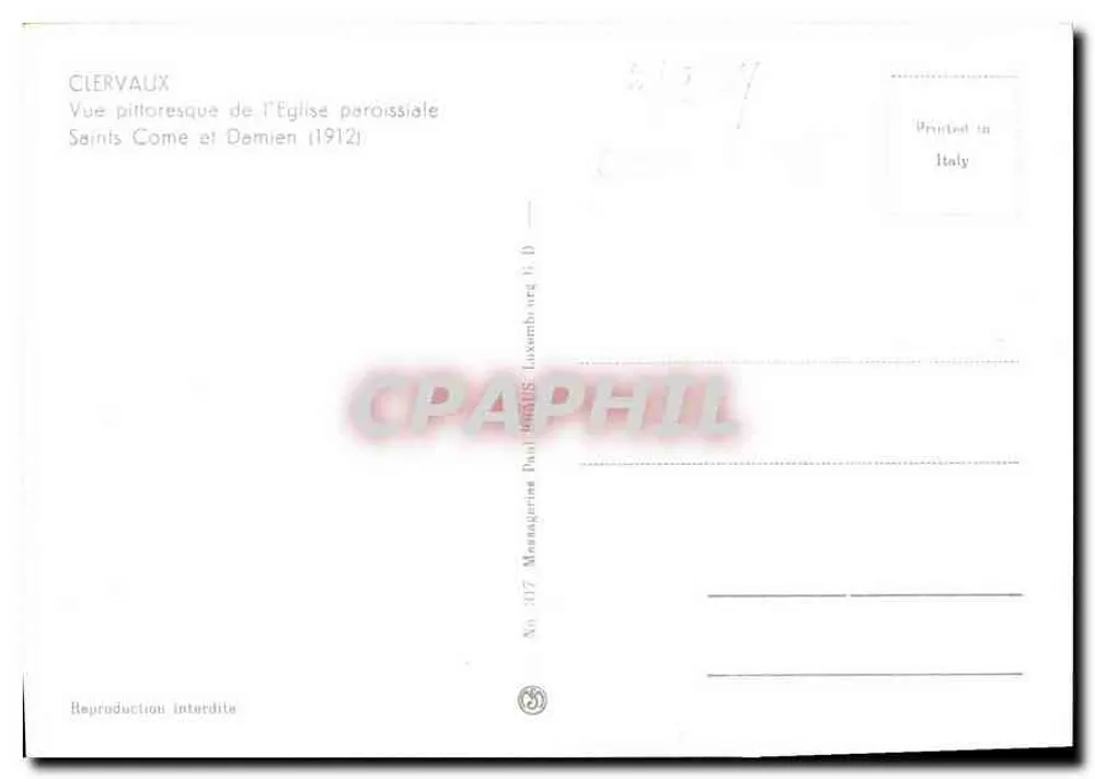 Pfarrkirche der Heiligen Come und Damien — Clervaux — Verleger V.D. Nr. 117 - Rückseite