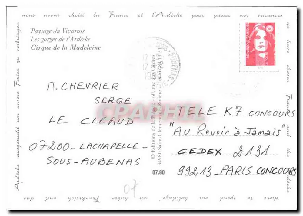 Cirque de la Madeleine — Ardèche — Éditions de la Pierre - Verso