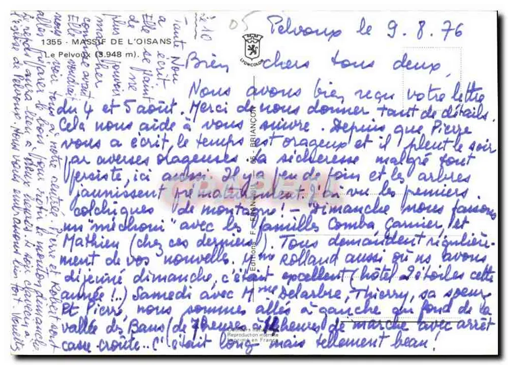 Massif dos Oisans — O Pelvoux (3.948 m) — Edição F. BRIANCON - Verso