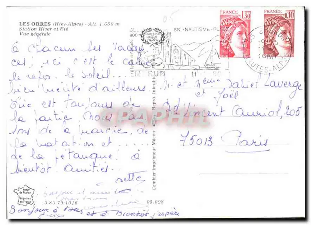 Les Orres — alt 1650 m — Verlag Céline - Rückseite
