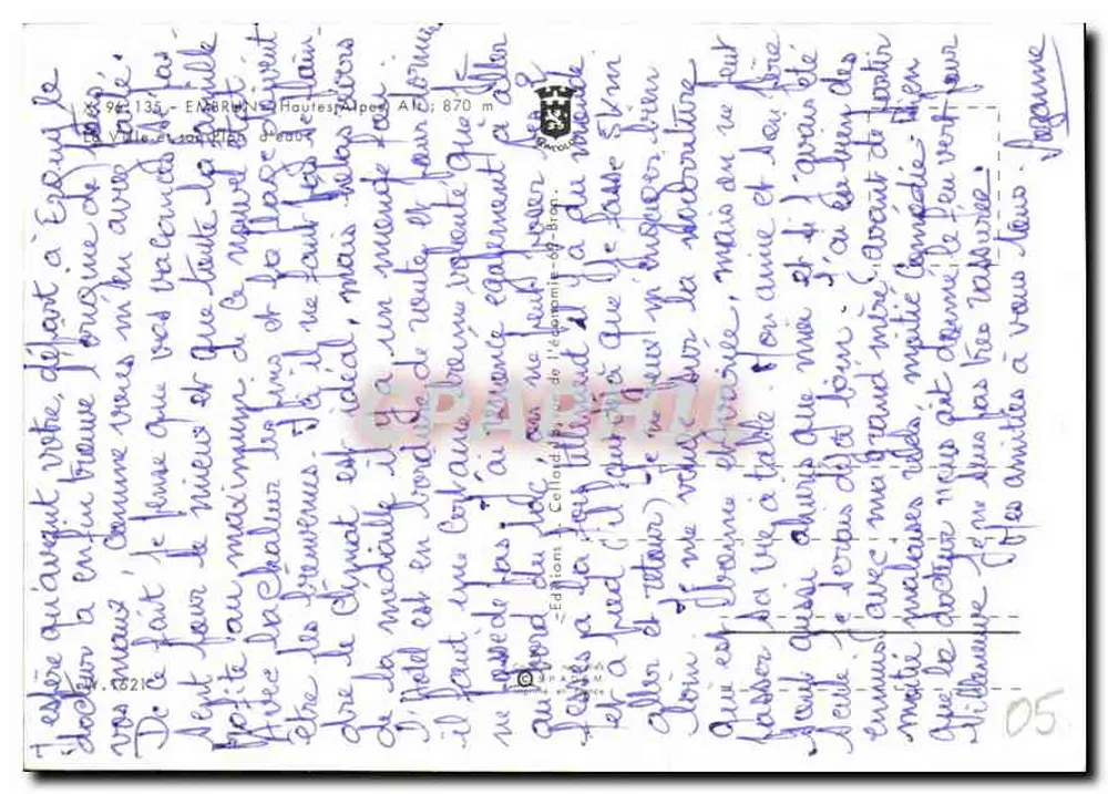 Embrun — vista panorâmica do lago e do vilarejo — editor Calmann-Lévy, n° 05 - Verso