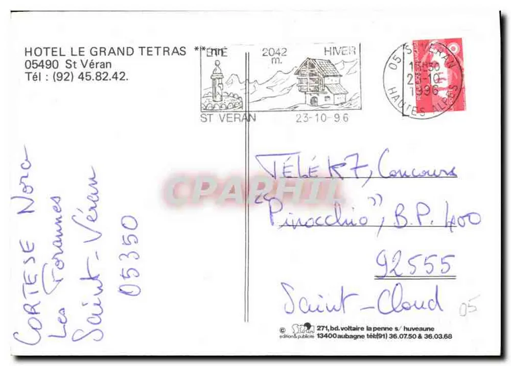 Hotel Le Grand Tetras — Saint-Véran — n.º 05350 - Reverso