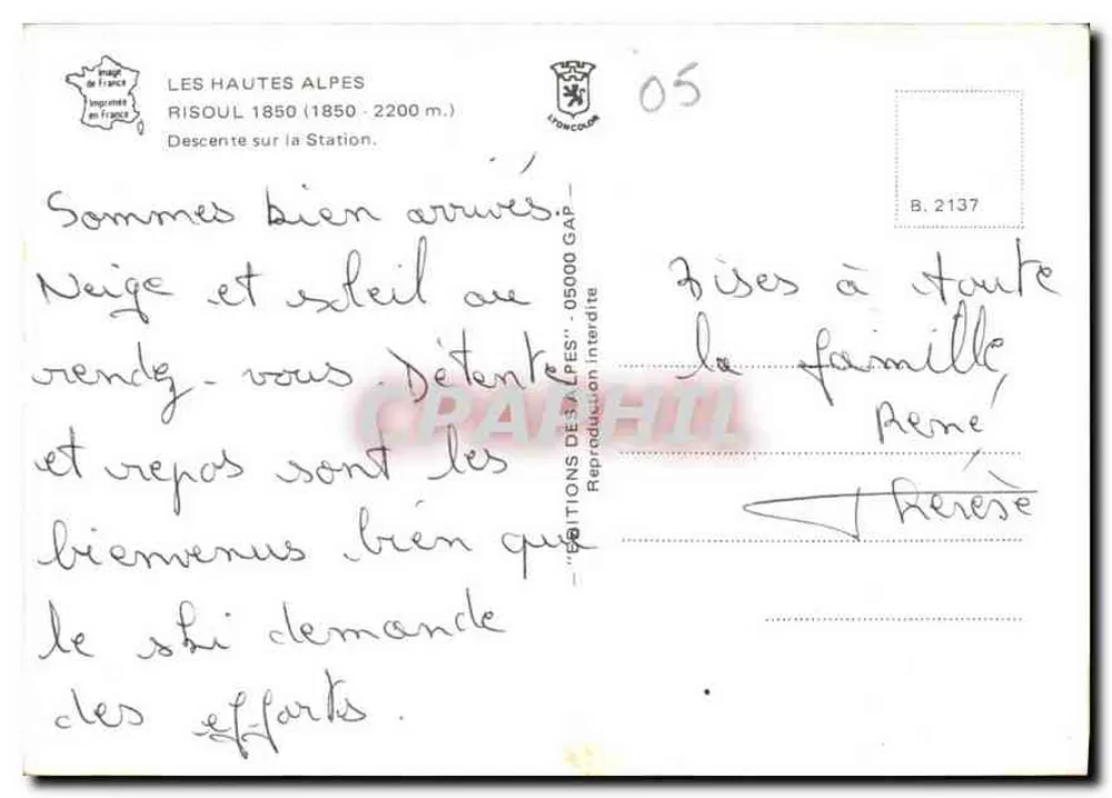 Descida a Risoul — Les Hautes Alpes — Edições de Savoie - Verso