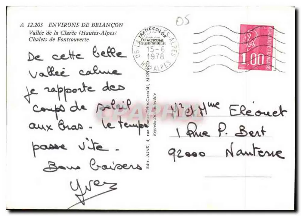 Chalets de Fontcouverte — Tal der Clarée (Hautes-Alpes) — Verlag AJAX, Nr. 12.203 - Rückseite