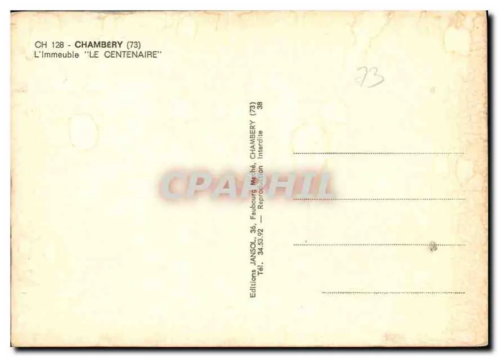Chambéry — O prédio 'Le Centenaire' — Edições Jansol - Verso