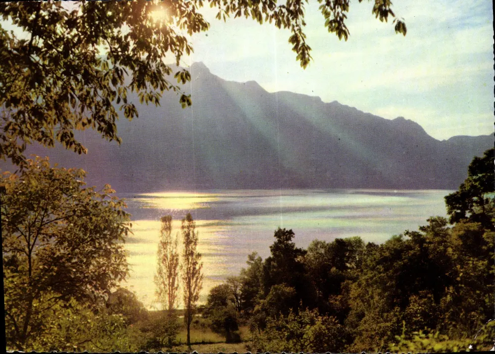 Lago del Bourget — all'ora del crepuscolo e Dent au Chat — Edizioni Tél. S.A. Annecy - Recto