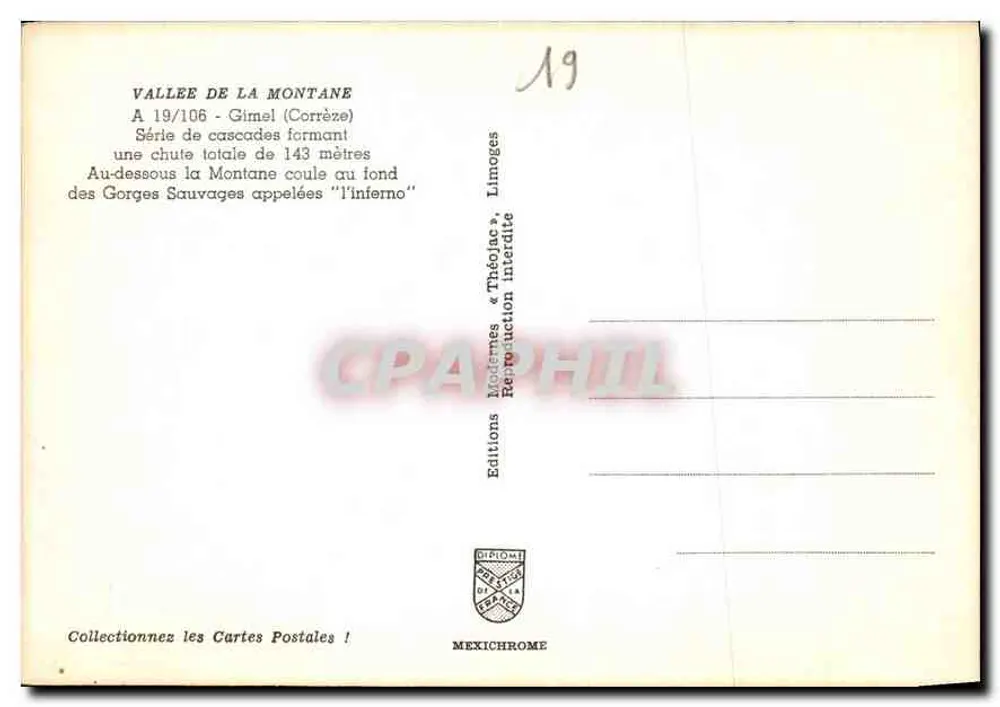 Vallee de la Montane — Gimmel (Corrèze) — Editions Mexichrome, Serie 19/106 - Rückseite