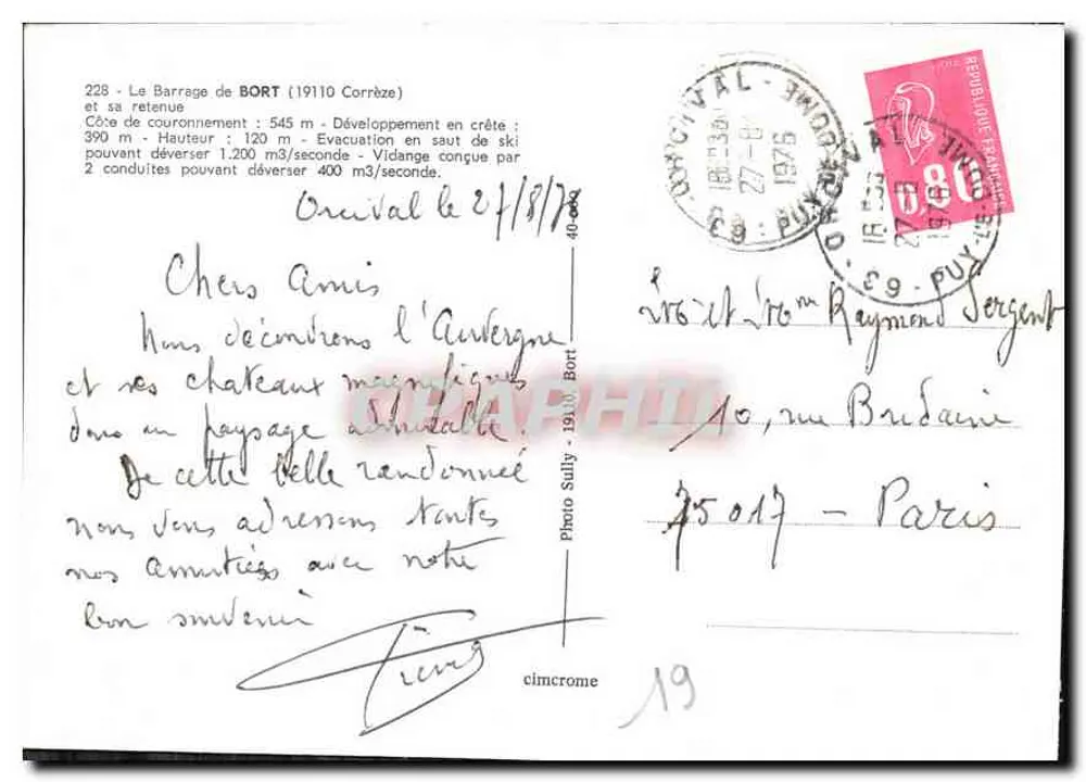 Barragem de Bort — Corrèze — Foto Sully n°228 - Verso