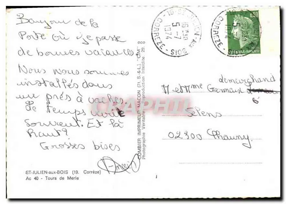 Schlossruinen im Wald — Corrèze — Imprimeur Combier, Macon - Rückseite