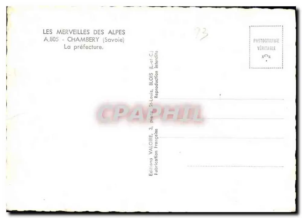 Die Präfektur von Chambéry — Savoie — Editions Valoire - Rückseite