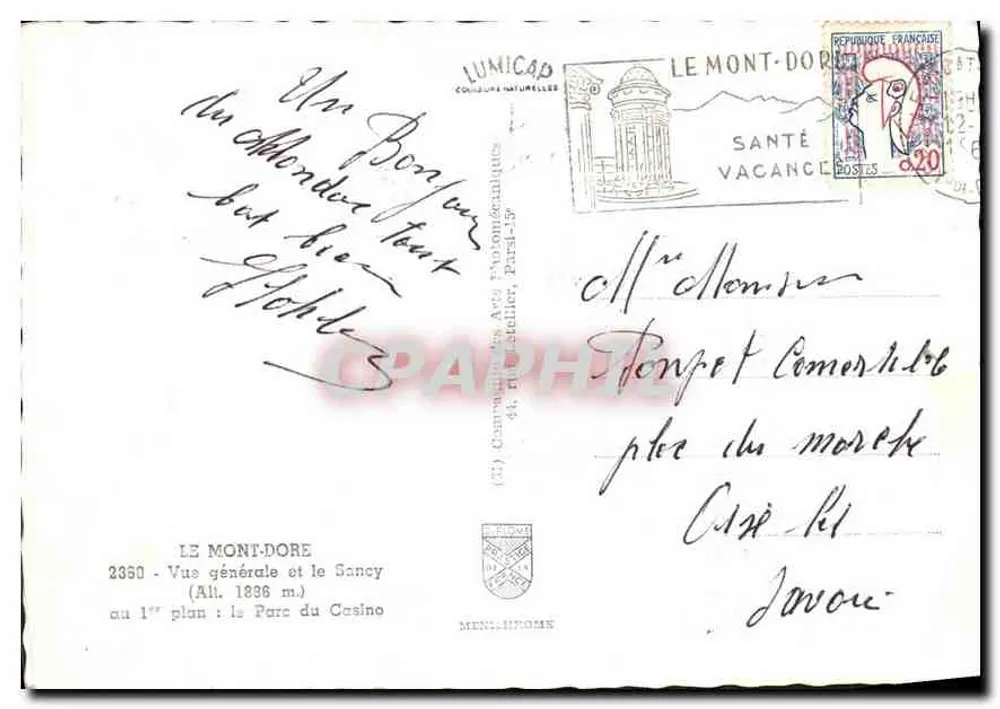 O Mont-Dore — Vista geral e o Sancy — Editor LUMICAD - Verso