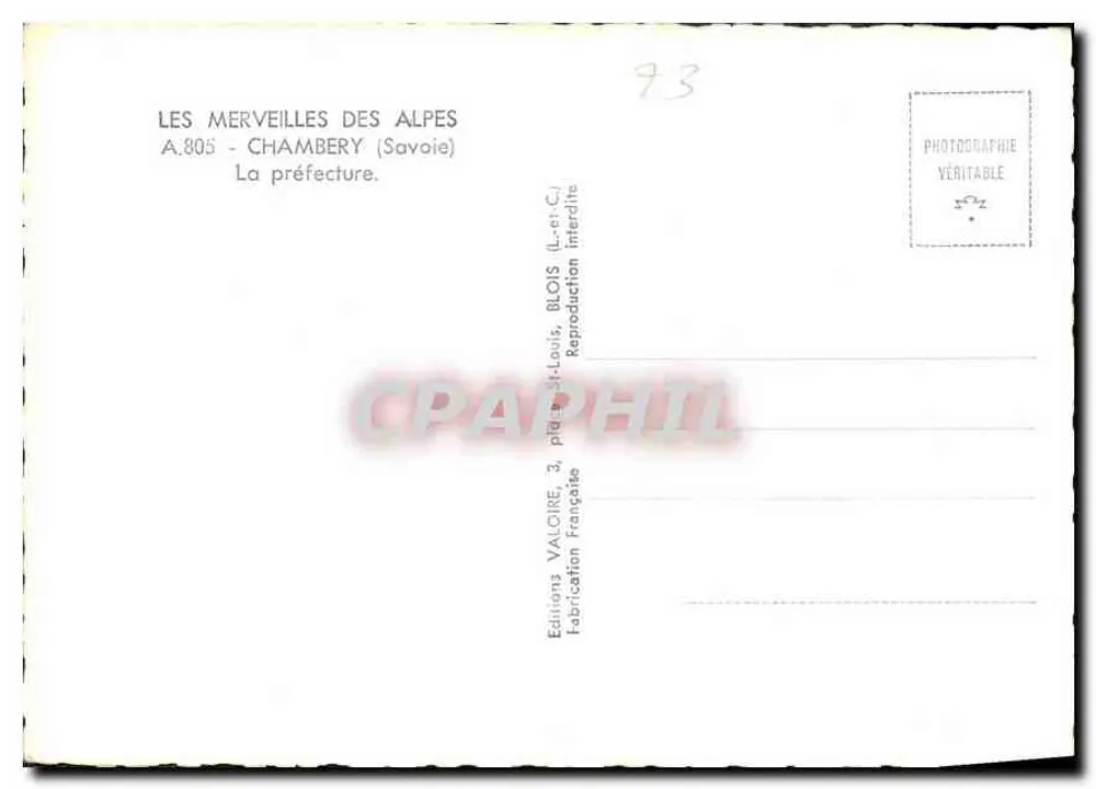 Das Präfekturgebäude in Chambery — Savoie — Editions Valoire, Serie A.805 - Rückseite