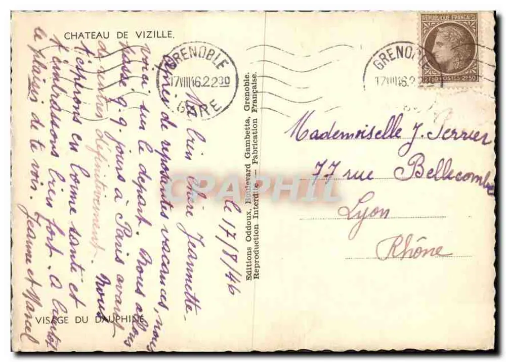 Castelo de Vizille — Grenoble — Edições Oddoux - Verso