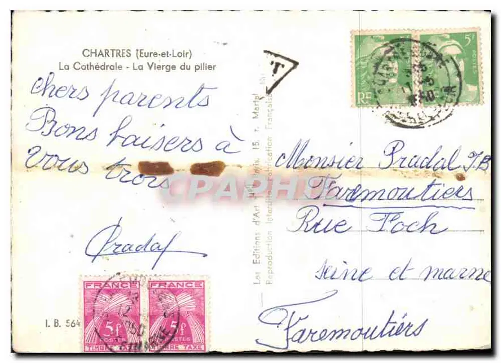 Chartres (Eure-et-Loir) - La Virgen del pilar — Les Éditions d'Art Intégration Française, n° I.B. 564 - Reverso