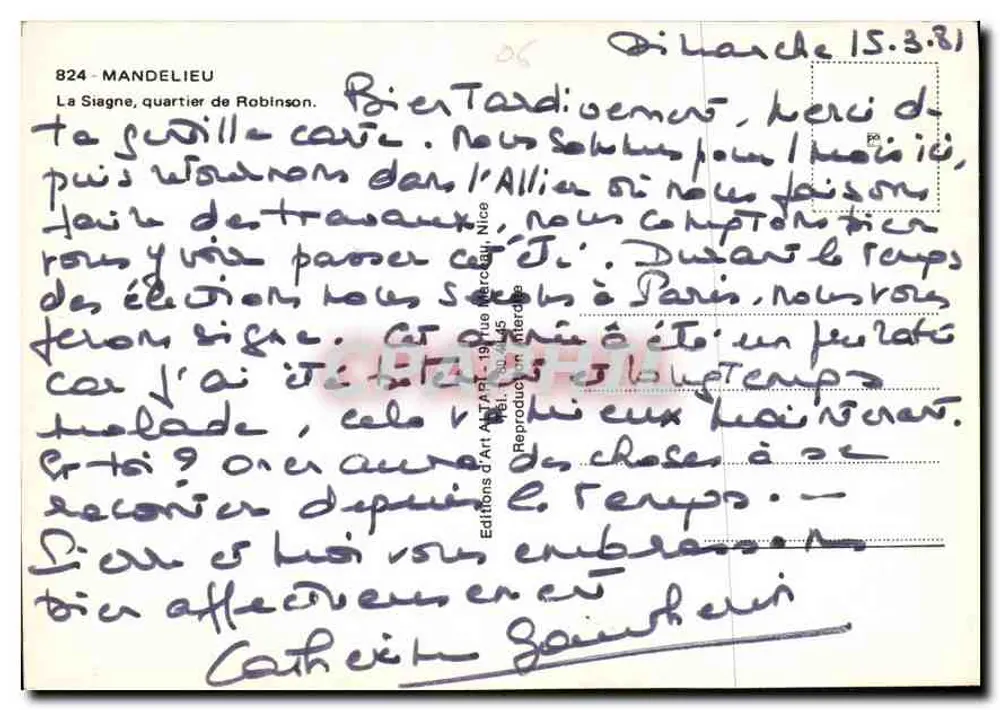 La Siagne, bairro de Robinson — Mandelieu — Edições de Arte ART-PE, 1960 - Verso