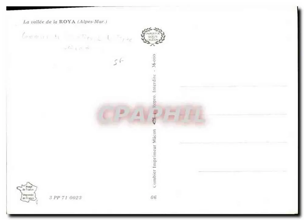 Wąwóz ROYA (Alpes-Maritimes) — widok rzeki i mostu — wydawca Combier Imprimeur Macon - Rewers