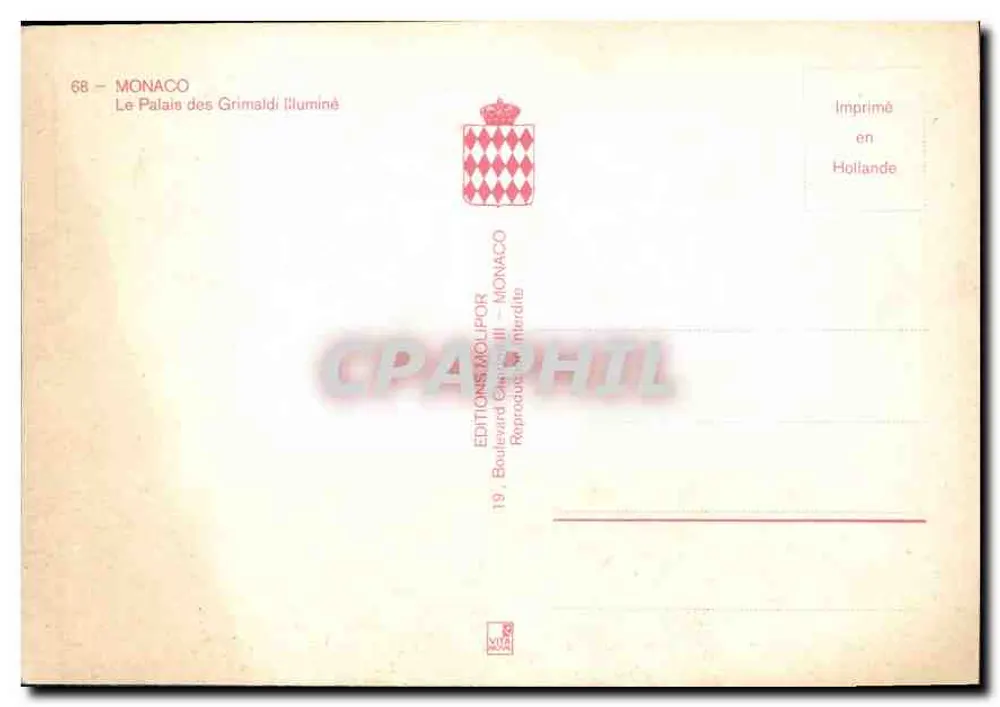 Pałac Grimaldi oświetlony — Monako — Wydawnictwo Molipor - Rewers