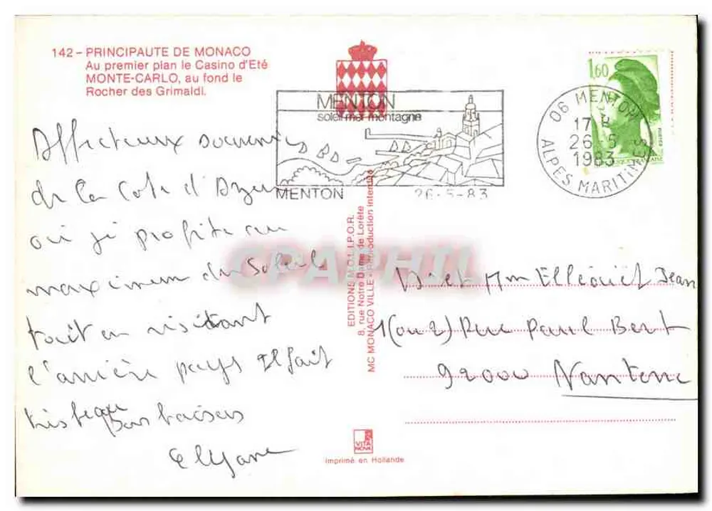 Mônaco — Vista noturna de Monte-Carlo e do Rocher des Grimaldi — Éditions MC O.R. - Verso