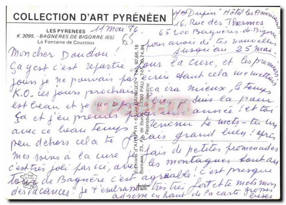 Fontaine de Bagnères-de-Bigorre — Ansicht des Platzes — Société Rondeauise et Lincoln — Verlag: Editions d'Art Pyrénéen - Rückseite