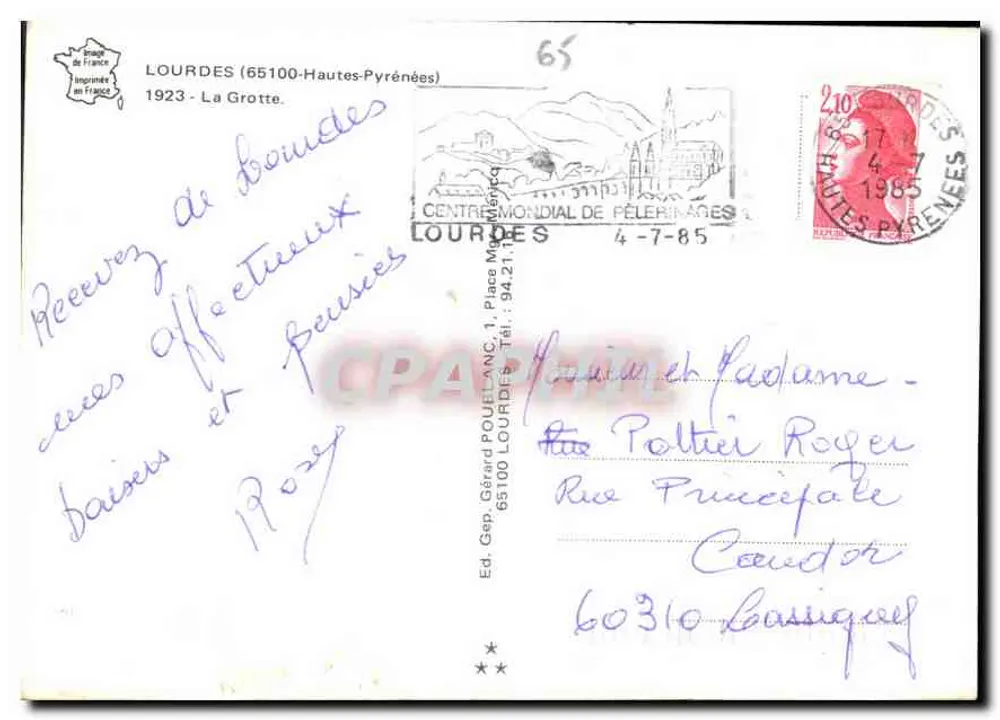 Lourdes — A Gruta — Éd. Gérard Poulenc, n° 65 - Verso