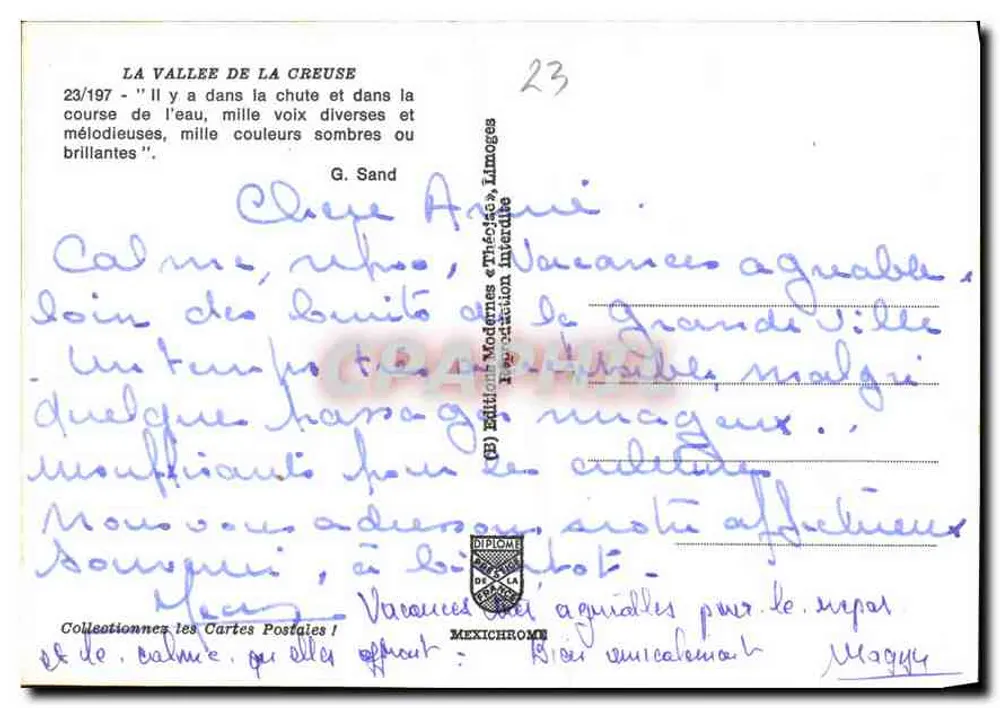 A Vale da Creuse — queda d'água e moinho a água — Edições Modernas « Trésor » - Verso