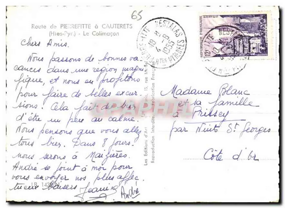 Estrada de Pierrefitte a Cauterets (Hautes-Pyrénées) — vista panorâmica — editor não identificado - Verso