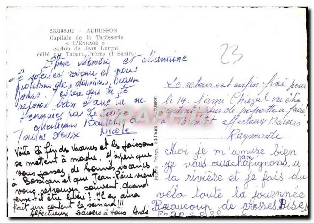 Lobo nas folhagens — cartão de tapeçaria — editado por Tabard Frères et Soeurs - Verso