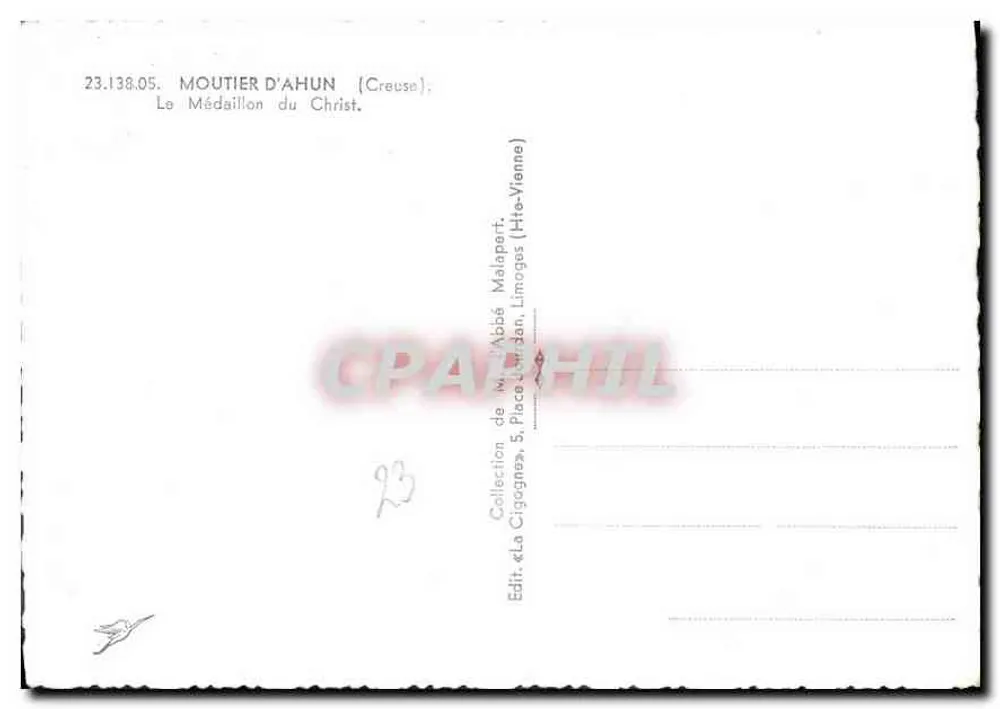 Moutier d'Ahun — O Médaillon do Cristo — Ed. Abade Jordan Malapert - Verso