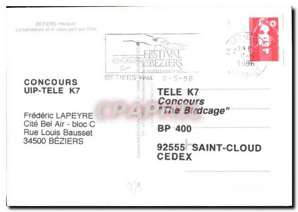 Béziers — Kathedrale und alter Brücke über den Orb — Southern Editions - Rückseite