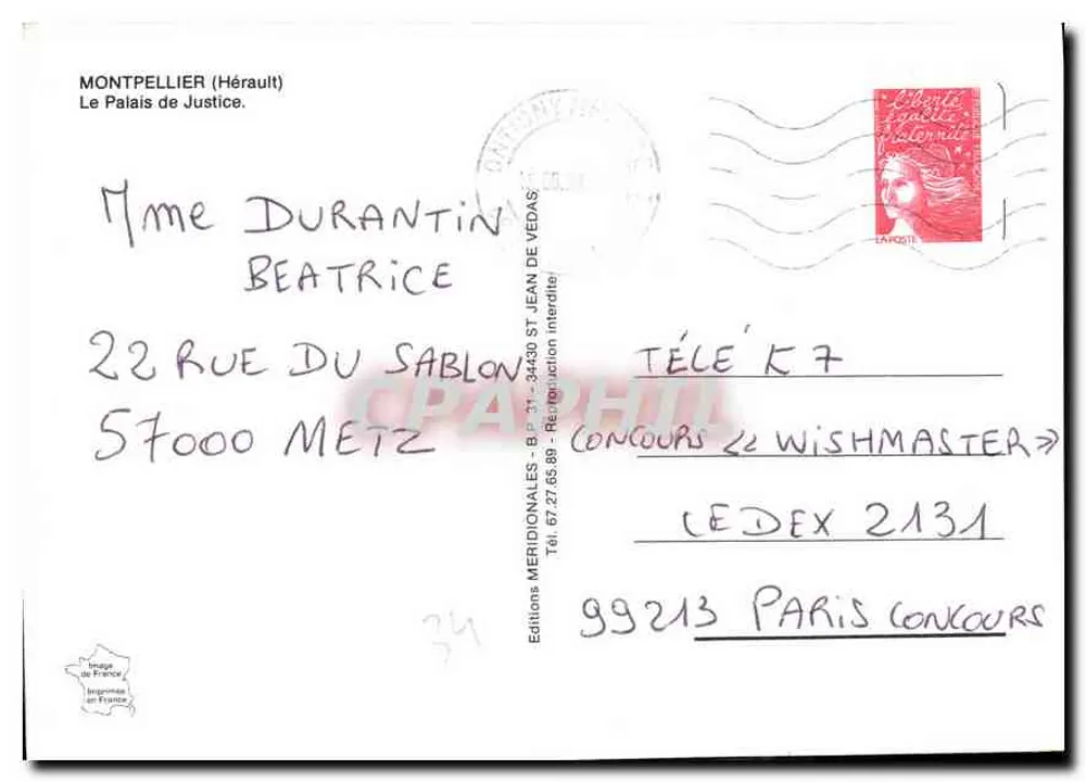 Palácio de Justiça — Montpellier — Edições Meridionais - Verso