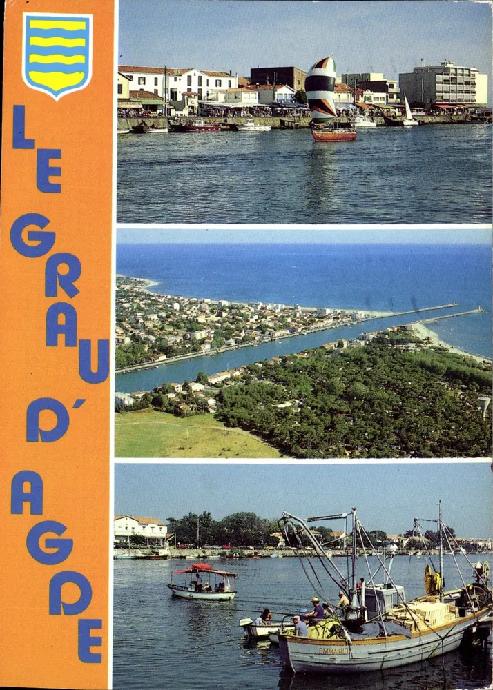 Le Grau-d'Agde — vista do porto, da costa e de um barco de pesca — edições da França - Frente