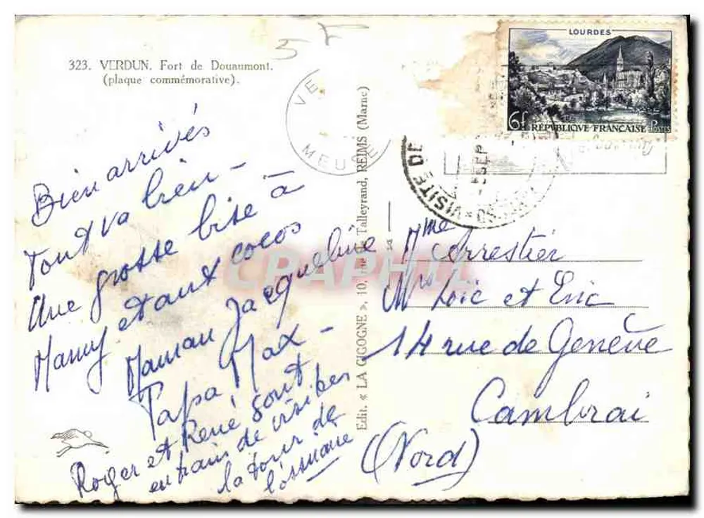 Fort de Douaumont — placa comemorativa — Édit. & LA GIOGNE (Marne) n°323 - Verso