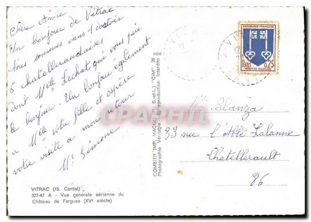 Schloss Fargues — Allgemeine Luftaufnahme — Combière (15) Serie 327-47 - Rückseite