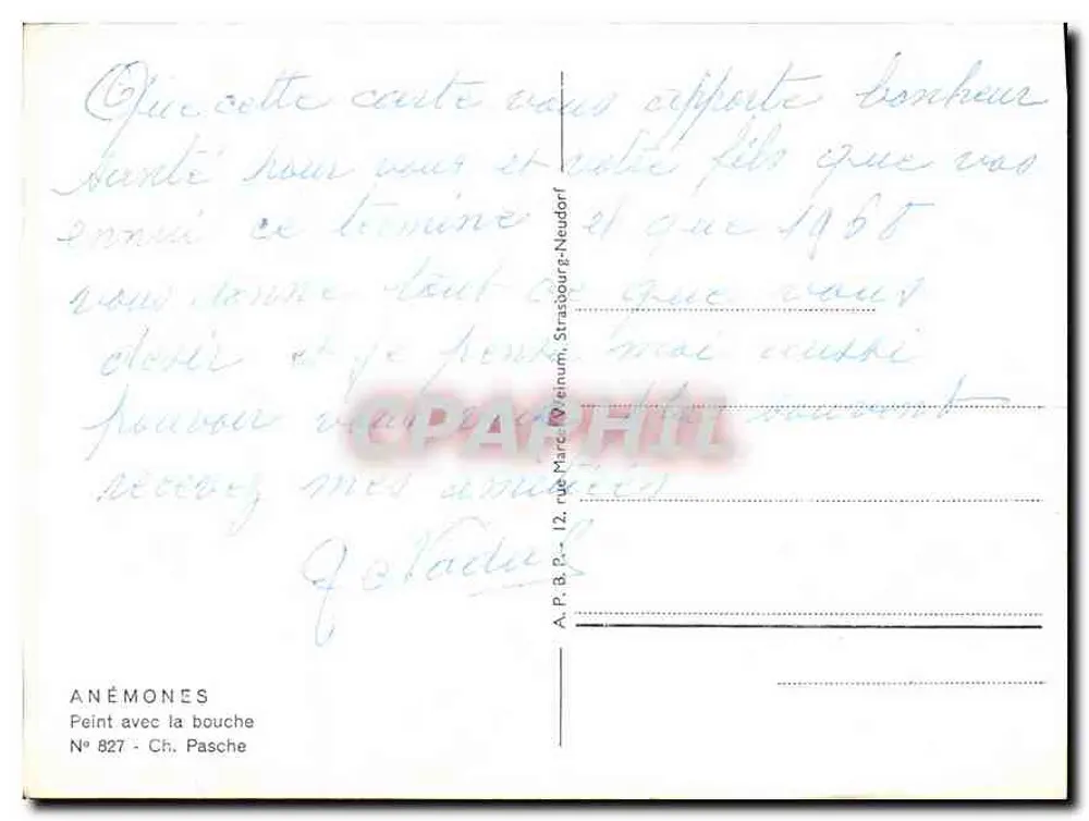Anémonas — Pintado com a boca — Ch. Pasche, N° 827 - Verso
