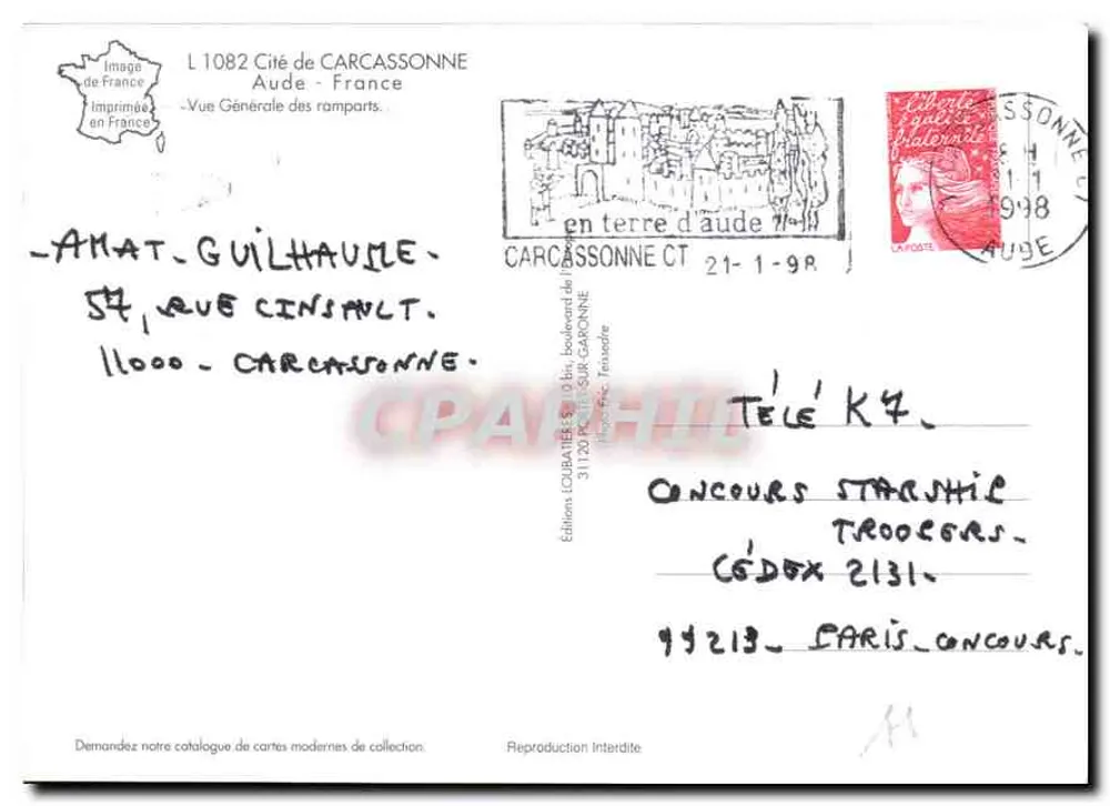 Carcassonne — Allgemeiner Blick auf die Mauern — Editions LOUBATER - Rückseite