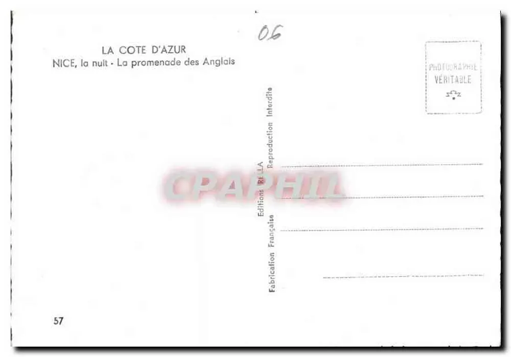 Nice, abends — Die Promenade des Anglais — Edition Bella, Nr. 57 - Rückseite