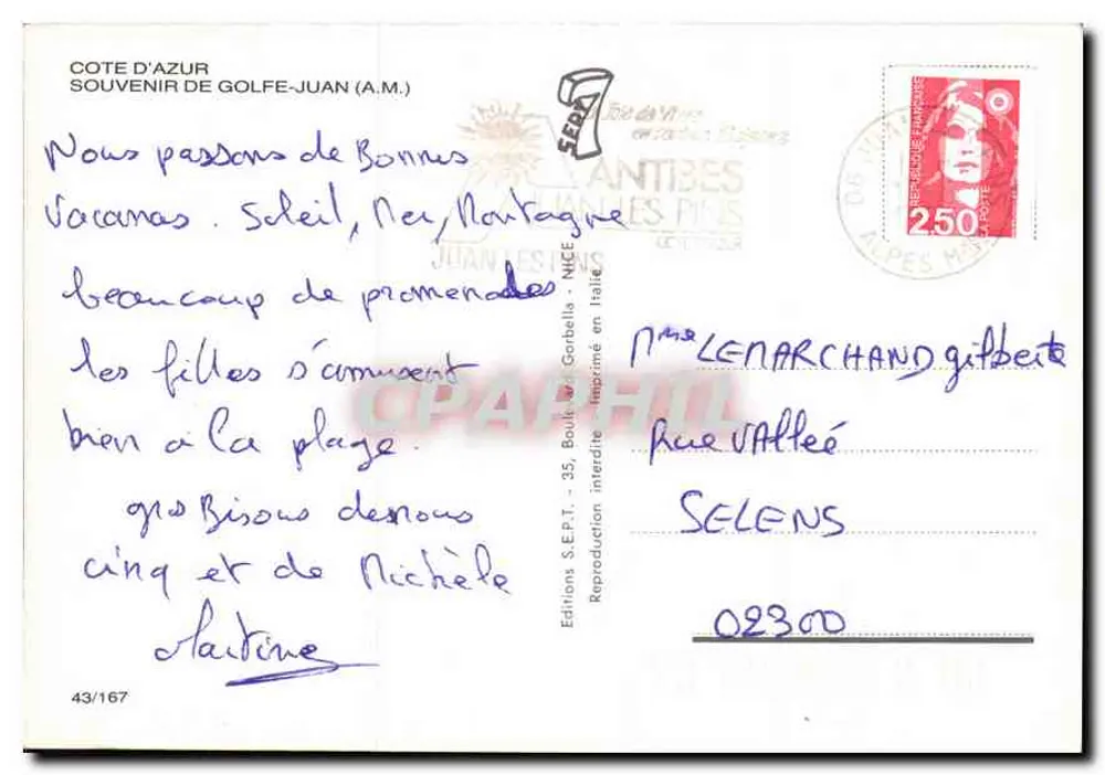Golfe Juan — vista aérea e praias — Éditions S.E.P.T. - 43/167 - Verso