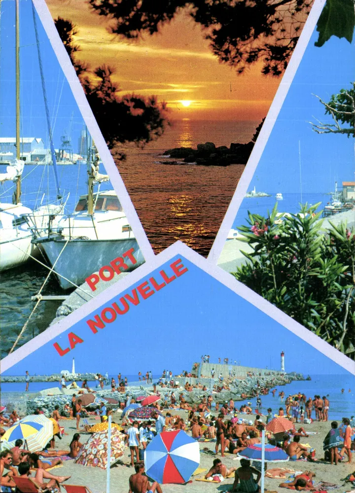 Port Nowy — widok portu i plaży pod zachodzącym słońcem — A.B.L. Éditions, Perpignan - Awers