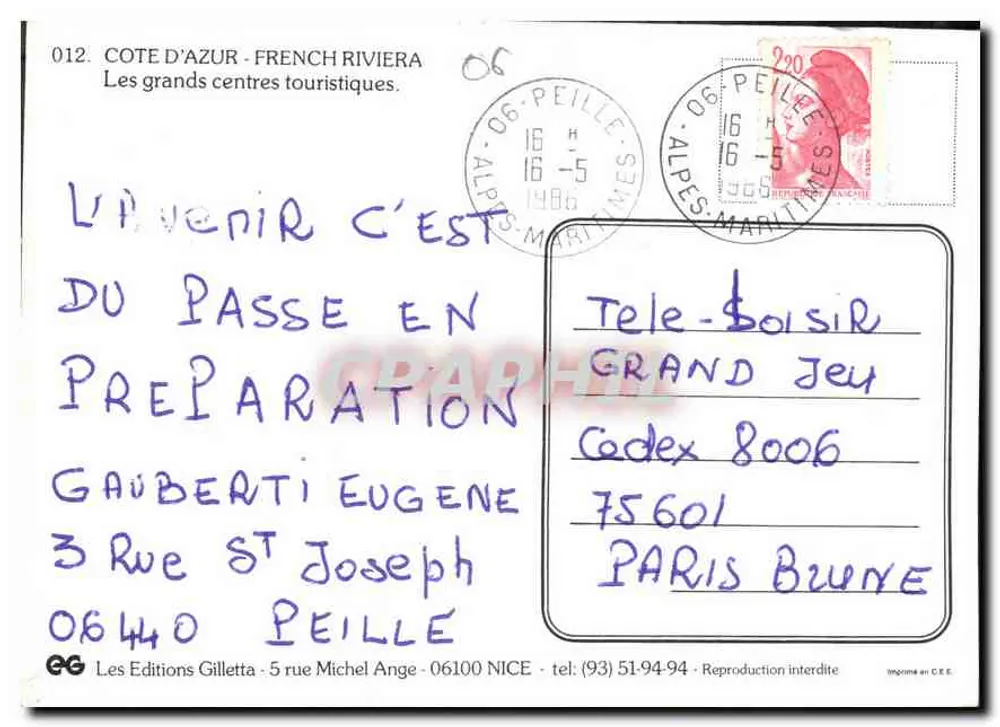 Côte d'Azur und ihre großen touristischen Zentren — Les Editions Gilletta, n°012 - Rückseite
