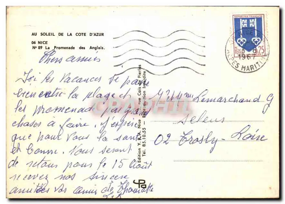 Nice — Promenade des Anglais — Édition Y.R.W. Nice - Rückseite