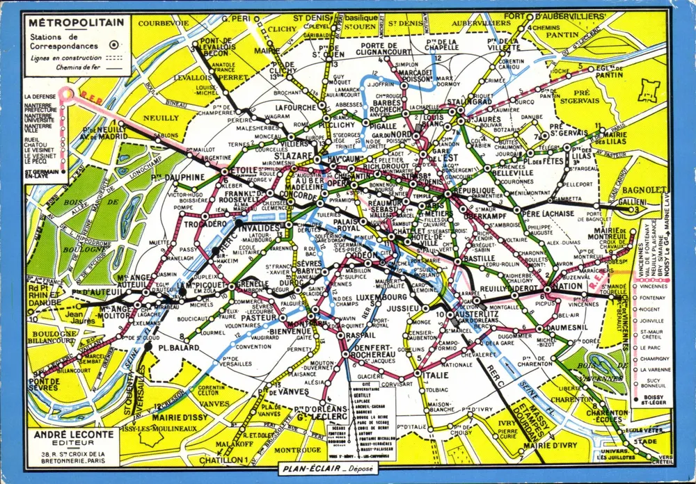 Plano do Metropolitano — Paris — Éditions A. Leconte, n°174 "Gorilla" - Frente