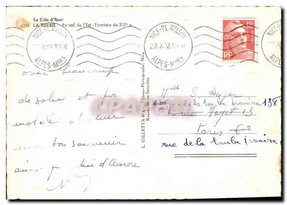 La Turbie — Portail de l'Est - Umfriedung des 13. Jahrhunderts — L. Gilletta & Cie, Nice - Rückseite