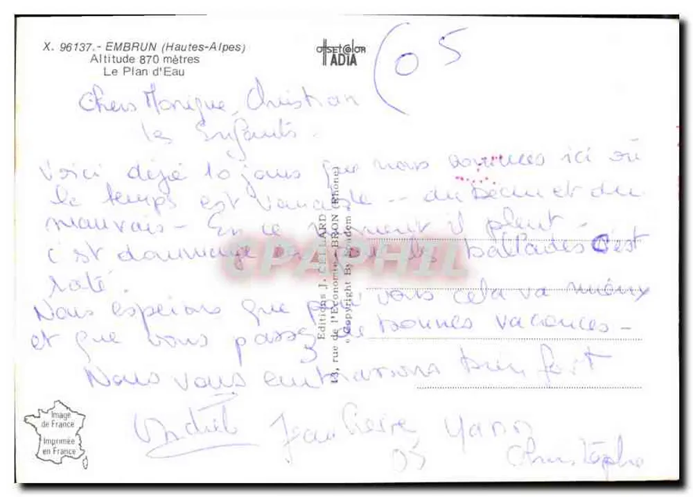 Embrun — Lago de Embrun — Editor ADIA, n° X.96137 - Reverso