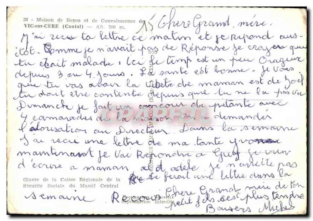 Vic-sur-Cère — Maison de Repos et de Convalescence — Éditeur Cing - Rückseite