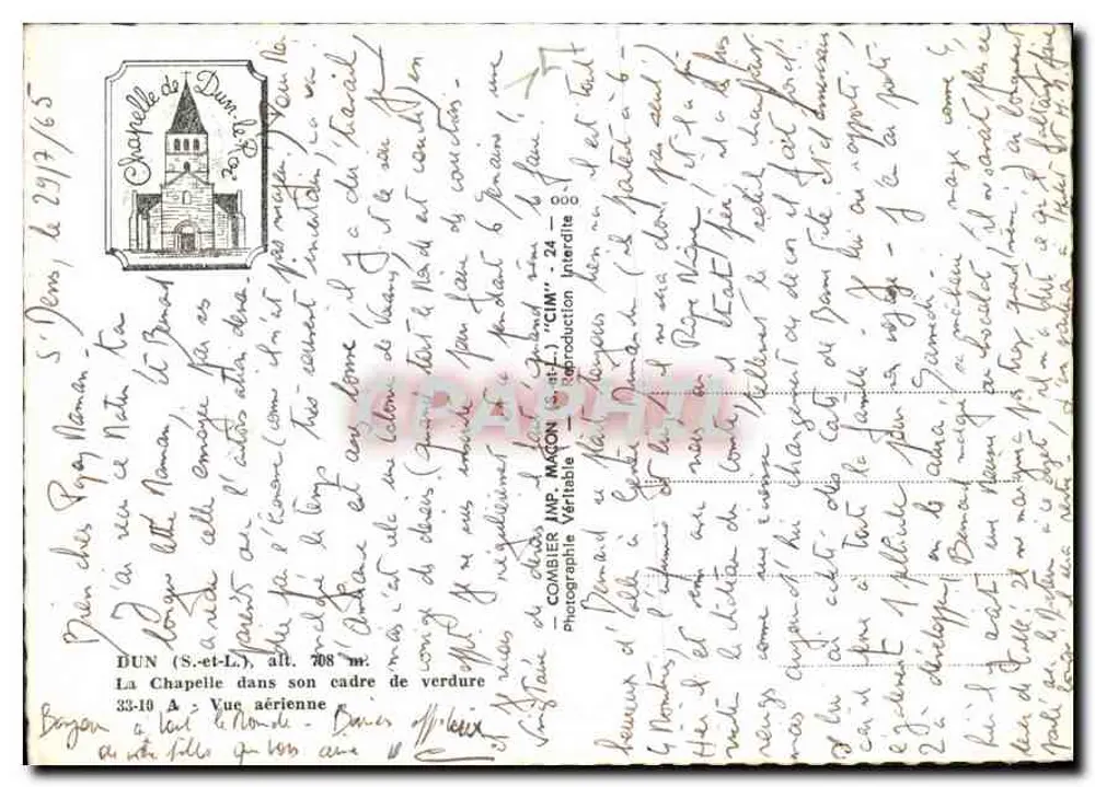 Kapelle des Guten Empfangs — Dun (S.-et-L.) — Fotograf Combière - Rückseite